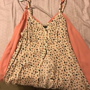 Cream floral spaghetti strap button down top